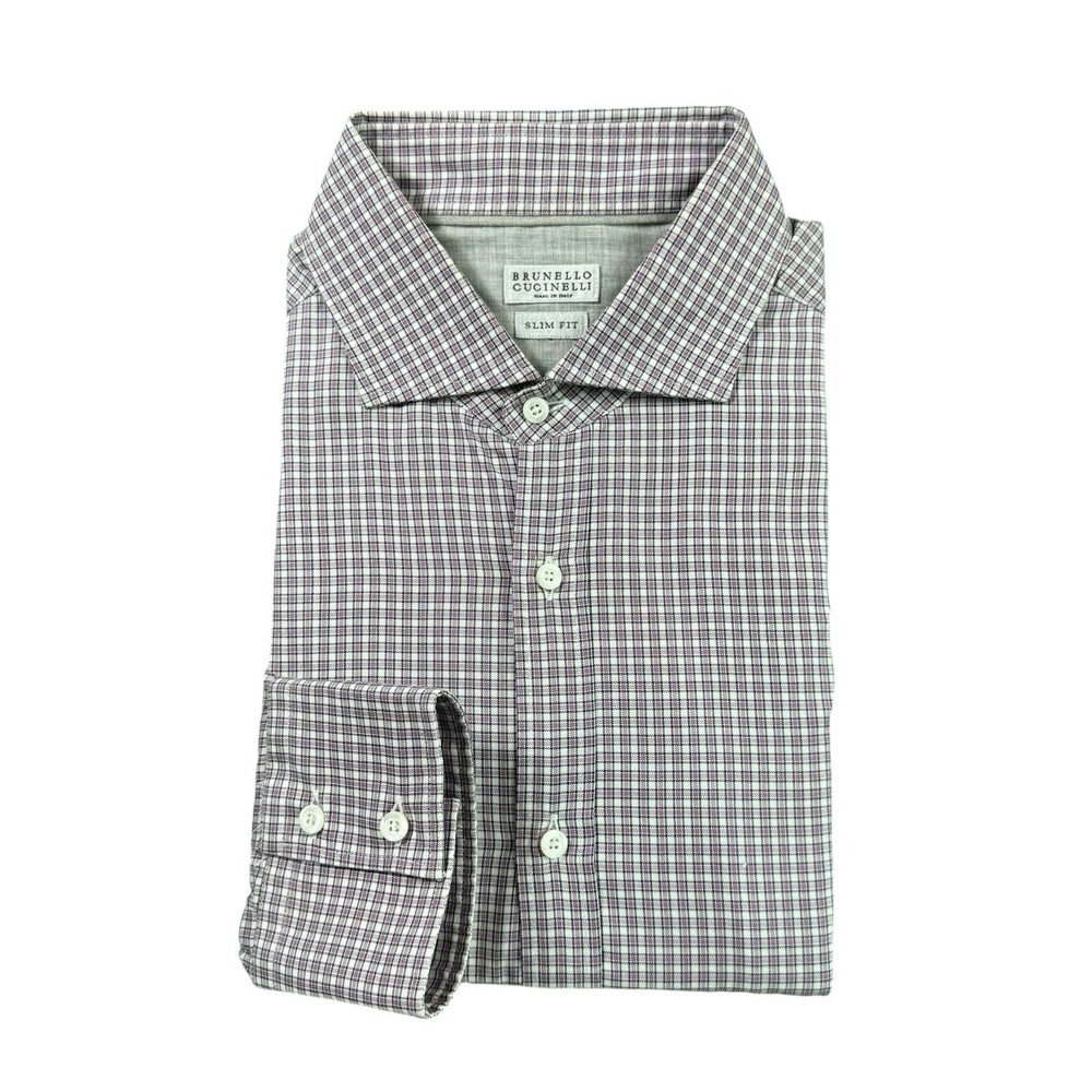 Brunello Cucinelli Purple White Checked Slim Fit Button Front Shirt 2XL